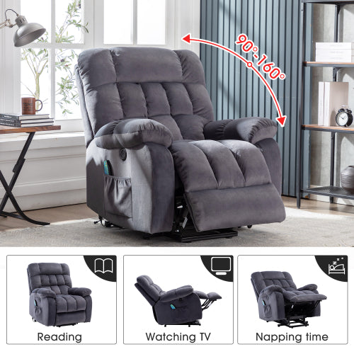 Electric Power Lift Recliner Chair Sofa With Massage And Heat For Elderly 2 Side Pockets USB Ports Single Recliner Chairs For Living Room Overstuffed Breathable Fabric Reclining