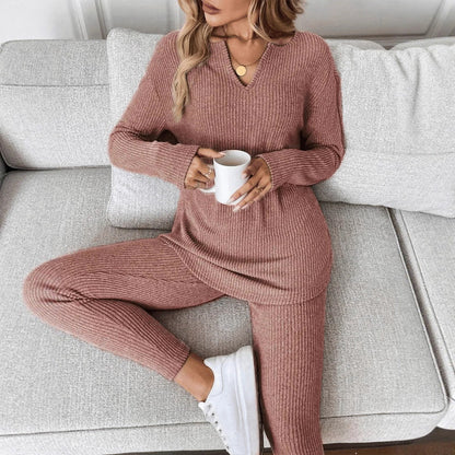 V-neck Design Simple And Stylish Casual Loungewear Set For Women