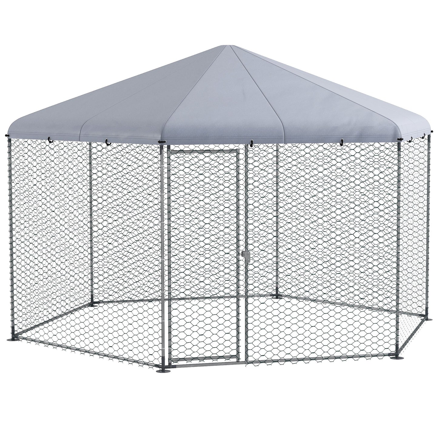 PawHut Large Walk-In Chicken Coop 10m² - Outdoor Hen House Run for 10-15 Chickens, Ducks & Rabbits with Hexagonal Roof & Lockable Door (Silver)