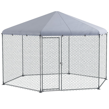 PawHut Large Walk-In Chicken Coop 10m² - Outdoor Hen House Run for 10-15 Chickens, Ducks & Rabbits with Hexagonal Roof & Lockable Door (Silver)