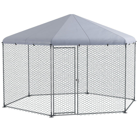 PawHut Large Walk-In Chicken Coop 10m² - Outdoor Hen House Run for 10-15 Chickens, Ducks & Rabbits with Hexagonal Roof & Lockable Door (Silver)