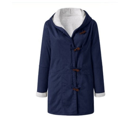 Women's Winter Button Coat - Warm Hooded Jacket with Pockets UK