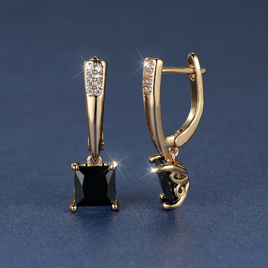 Champagne Gold Geometric Square Diamond Ear Clips Light Luxury Earrings | UK