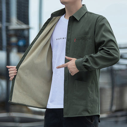 Men's AutumnWinter Cotton Fleece-Lined Thickened Shirt Jacket
