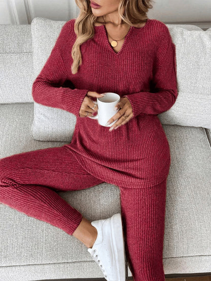 V-neck Design Simple And Stylish Casual Loungewear Set For Women