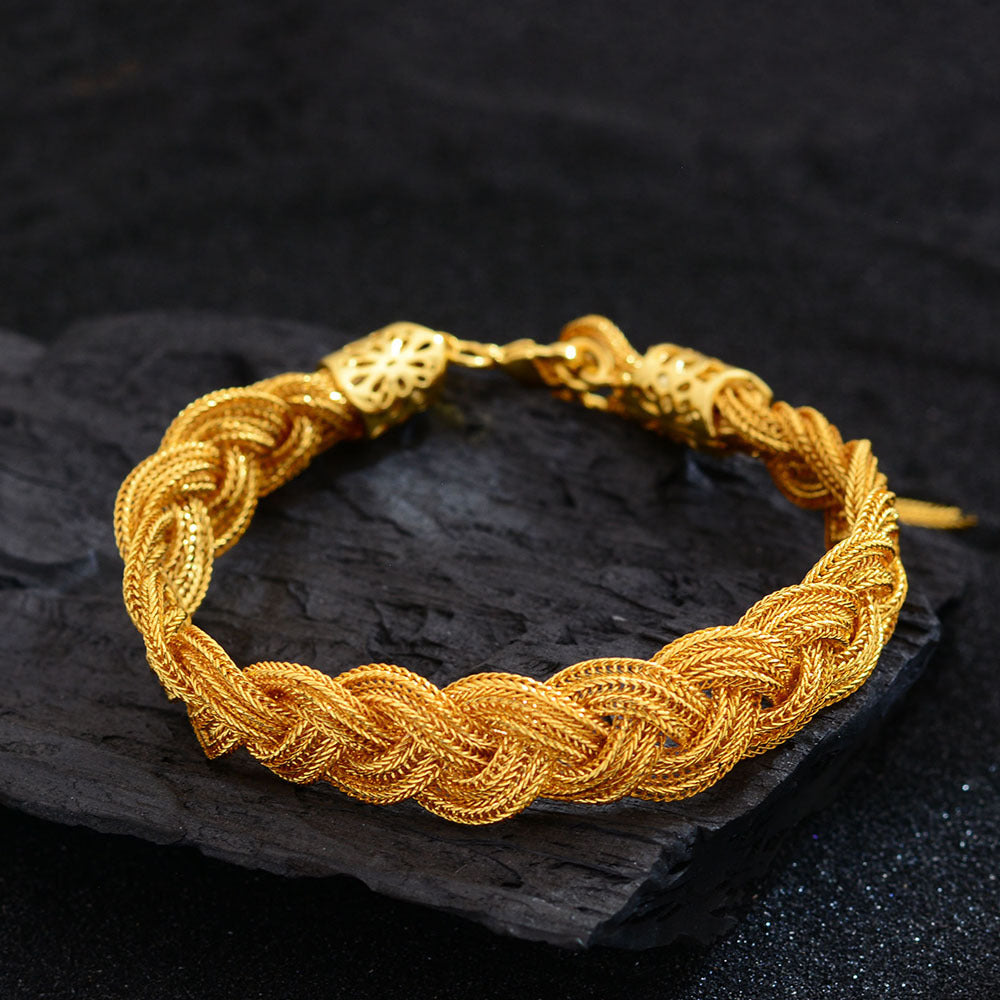 Womens Retro Dreadlock Braided Twisted Tassel Bracelet - Geometric Hip-Hop Style Copper Jewellery