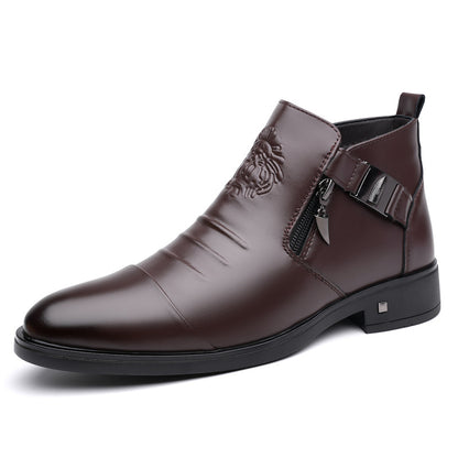 Men’s Retro Wide-Fit Ankle Boots with Side Chains – British-Style Winter Boots