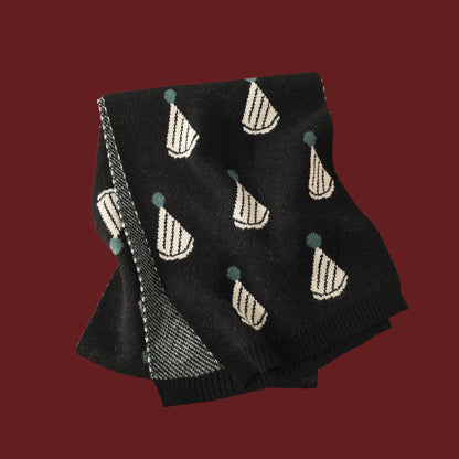 Red Knitted Scarf With Elk Print And Snowflake Pattern Designed For Warmth